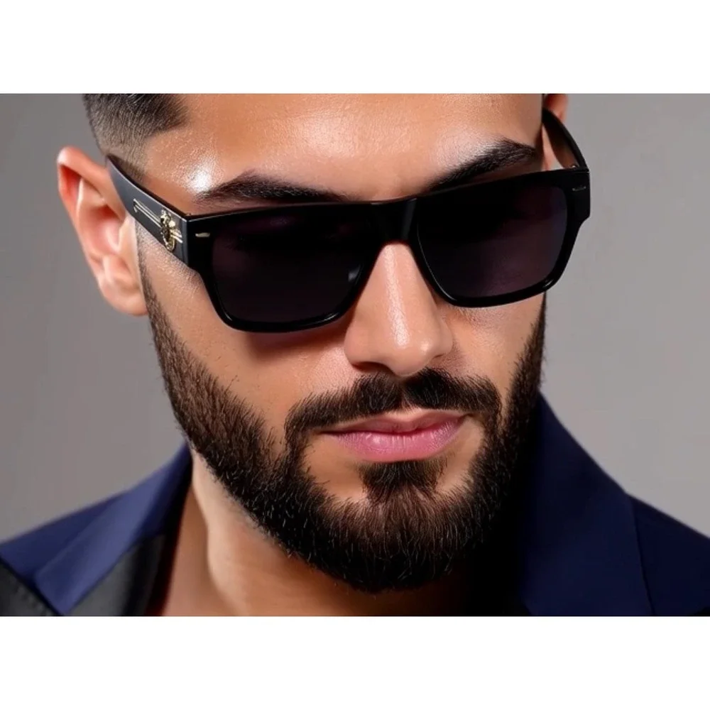 Sunglasses Dark Black Lens Frame Designer Style Men Street Wear UV400 Lentes New
